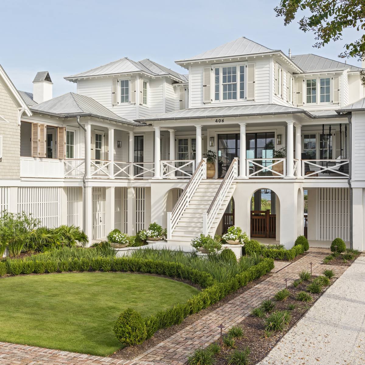 Cedar shingle exterior of a modern Lowcountry beachfront home on Isle of Palms