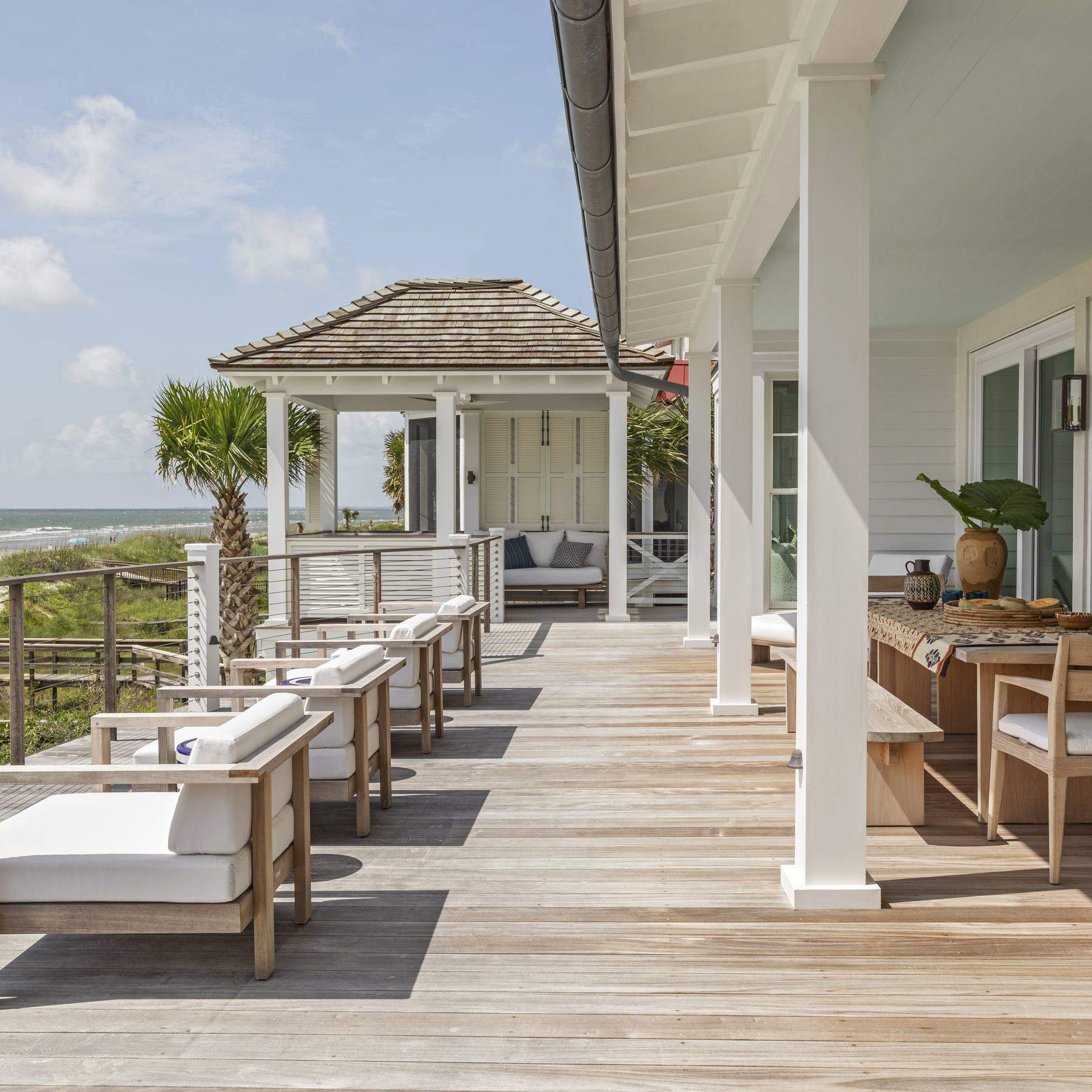 Teak back deck of a custom Isle of Palms home overlooking the Atlantic Ocean, built by Phillip Smith General Contractor