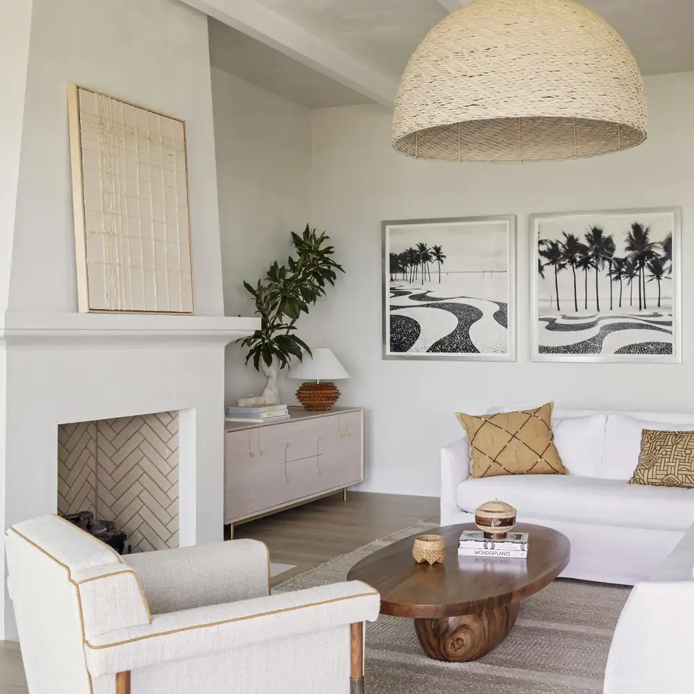Family room with fireplace in a custom Lowcountry home