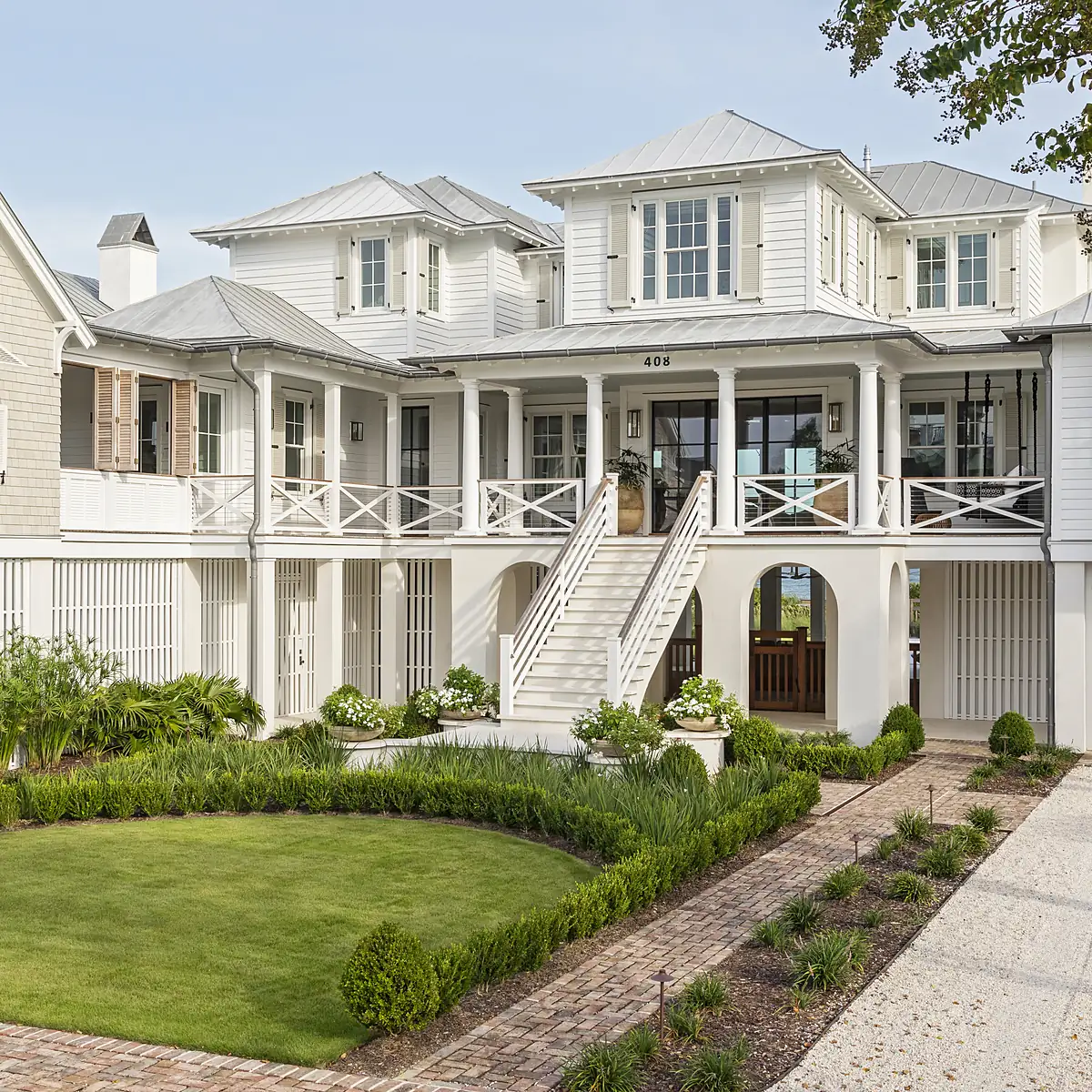 Cedar shingle front exterior of a completed custom home