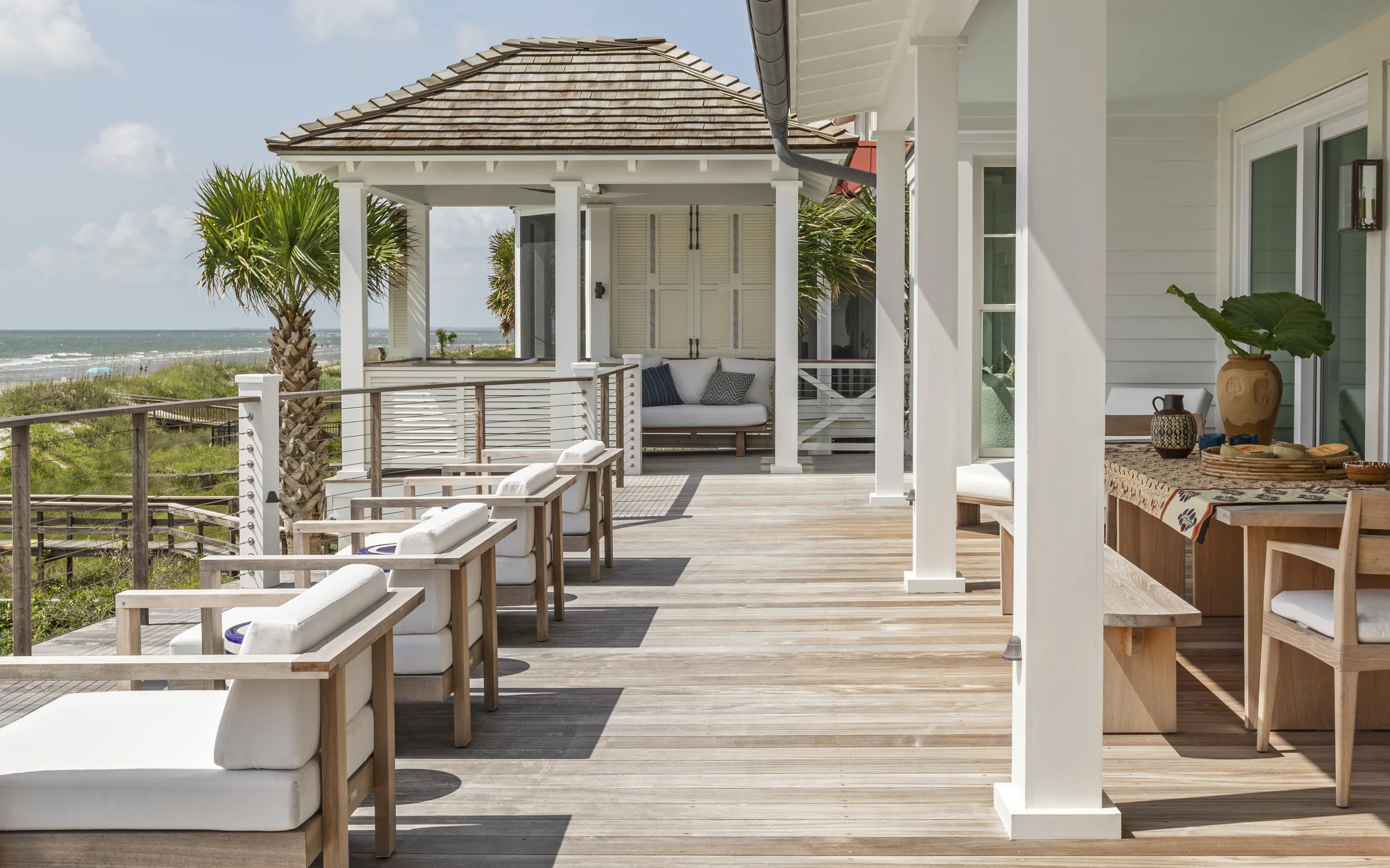Teak back deck of a custom Lowcountry home overlooking the Atlantic, built by Phillip Smith General Contractor