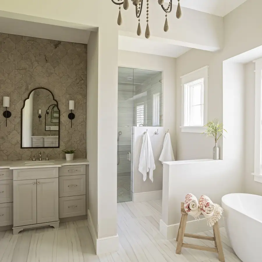 Walk-in master shower with custom tilework